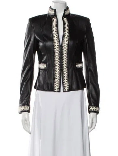 Pre-owned Escada Lambskin Printed Biker Jacket In Black