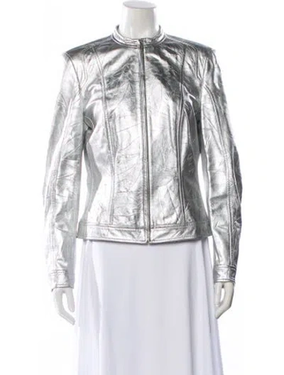 Pre-owned Escada Lambskin Printed Evening Jacket In Silver