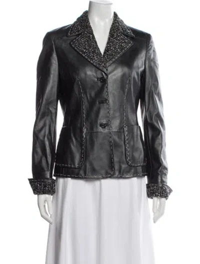 Pre-owned Escada Lambskin Tweed Pattern Blazer In Black