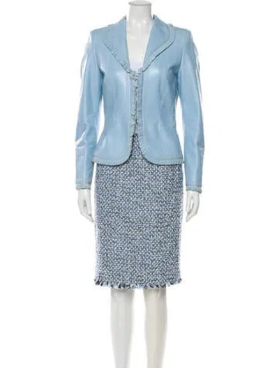 Pre-owned Escada Lambskin Tweed Pattern Skirt Set In Blue