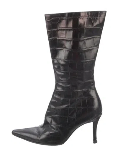 Pre-owned Escada Leather Animal Print Boots In Black