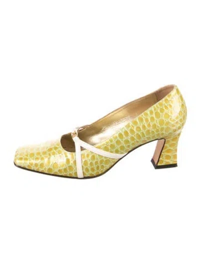 Pre-owned Escada Leather Animal Print Pumps In Green