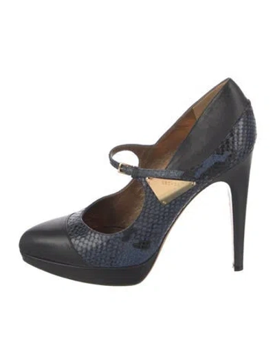 Pre-owned Escada Leather Animal Print Slingback Pumps In Blue