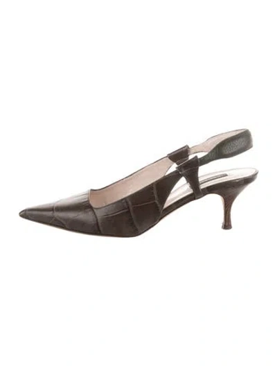 Pre-owned Escada Leather Animal Print Slingback Pumps In Brown