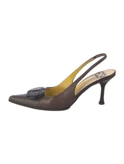Pre-owned Escada Leather Animal Print Slingback Pumps In Brown