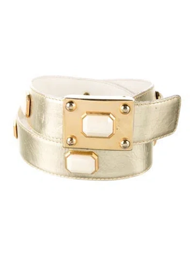 Pre-owned Escada Leather Beaded Accents Waist Belt In Gold