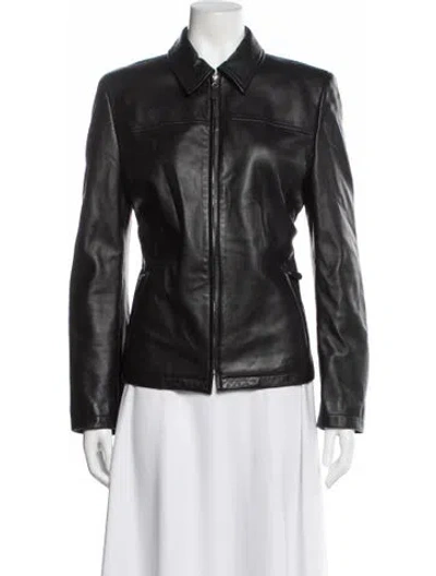 Pre-owned Escada Leather Biker Jacket In Black