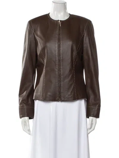 Pre-owned Escada Leather Biker Jacket In Brown