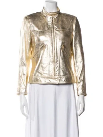 Pre-owned Escada Leather Biker Jacket In Gold