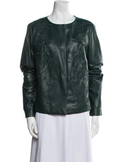 Pre-owned Escada Leather Biker Jacket In Green