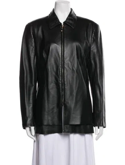 Pre-owned Escada Leather Biker Jacket In Green
