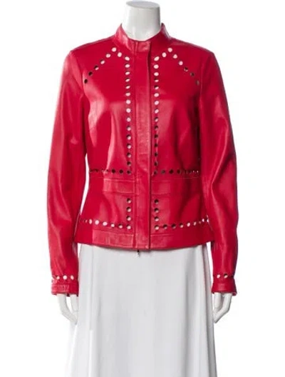 Pre-owned Escada Leather Biker Jacket In Red