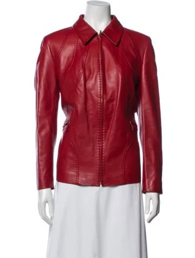 Pre-owned Escada Leather Biker Jacket In Red