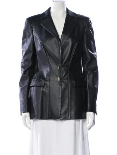 Pre-owned Escada Leather Blazer In Blue