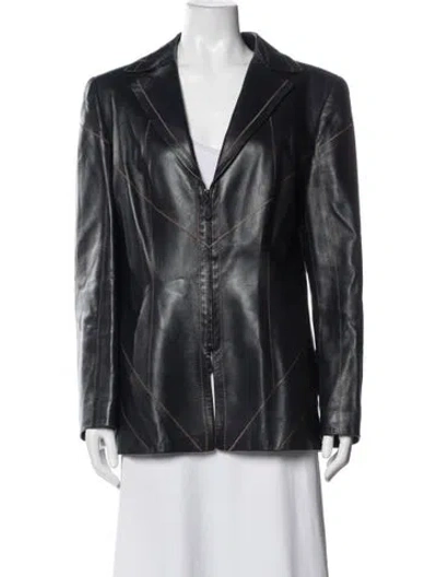 Pre-owned Escada Leather Blazer In Blue