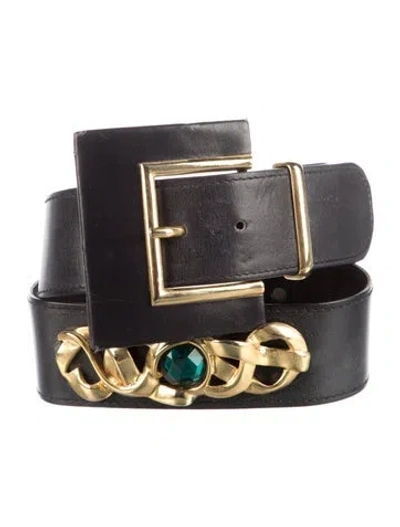 Pre-owned Escada Leather Chain-link Accents Waist Belt In Black