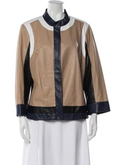Pre-owned Escada Leather Colorblock Pattern Jacket In Brown