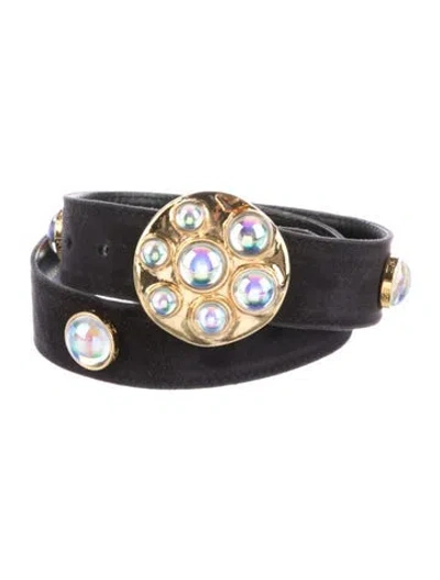 Pre-owned Escada Leather Crystal Embellishments Belt In Black