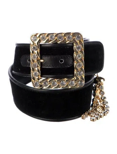 Pre-owned Escada Leather Crystal Embellishments Belt In Black
