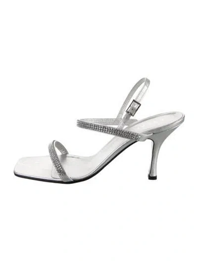 Pre-owned Escada Leather Crystal Embellishments Sandals In Silver