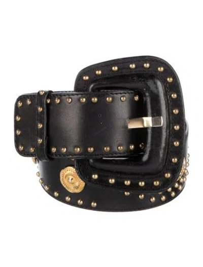 Pre-owned Escada Leather Crystal Embellishments Waist Belt In Black/gold
