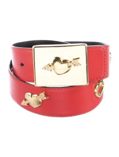Pre-owned Escada Leather Crystal Embellishments Waist Belt In Red
