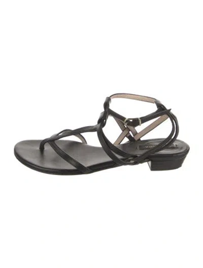 Pre-owned Escada Leather Embroidered Accent Sandals In Black