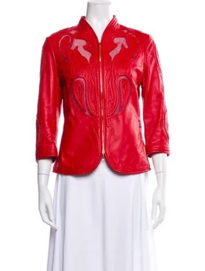 Pre-owned Escada Leather Evening Jacket In Red