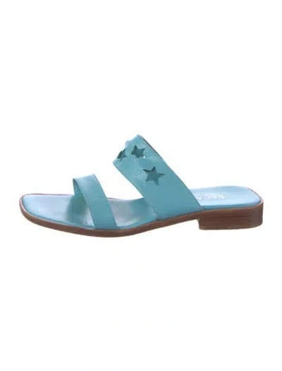 Pre-owned Escada Leather Graphic Print Slides In Blue
