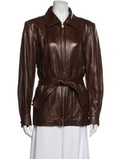 Pre-owned Escada Leather Jacket In Brown
