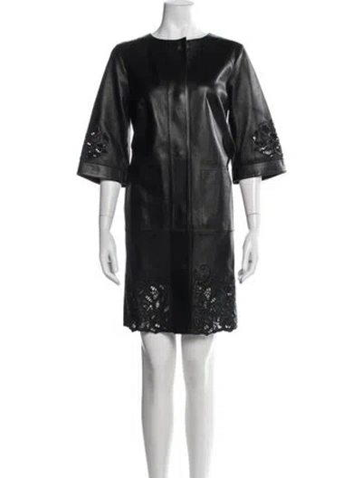 Pre-owned Escada Leather Lace Pattern Coat In Black