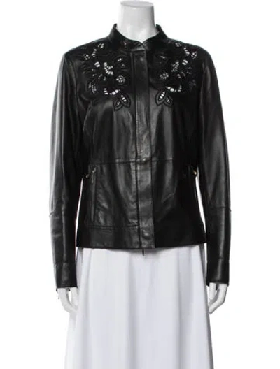 Pre-owned Escada Leather Lace Pattern Jacket In Black