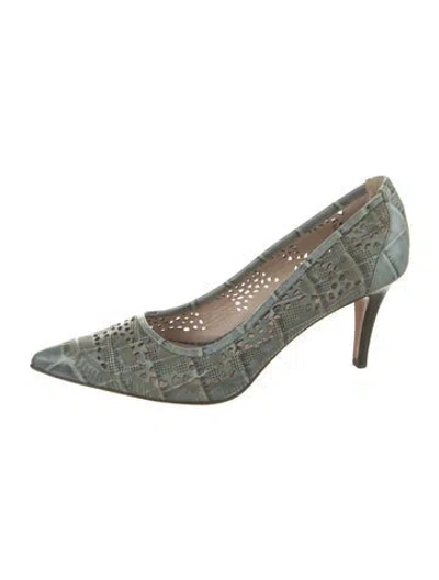 Pre-owned Escada Leather Lace Pattern Pumps In Blue
