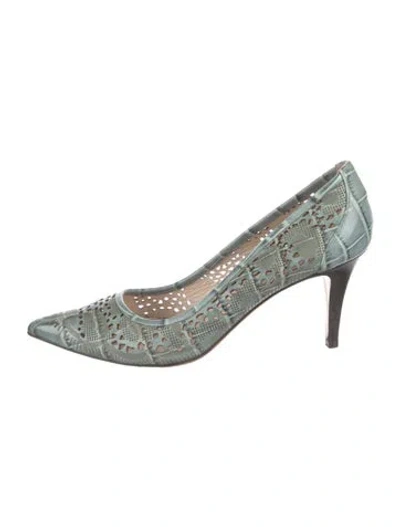 Pre-owned Escada Leather Lace Pattern Pumps In Blue