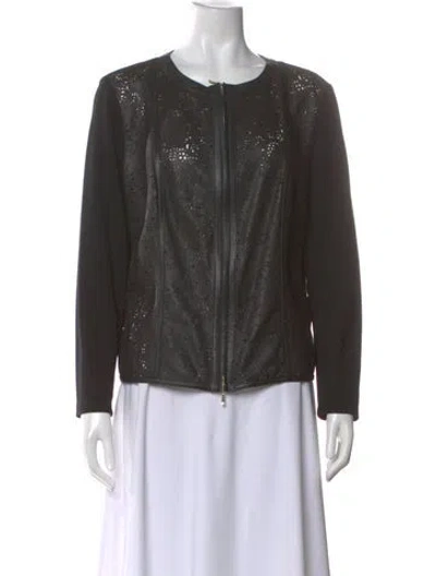 Pre-owned Escada Leather Lace Pattern Top In Black