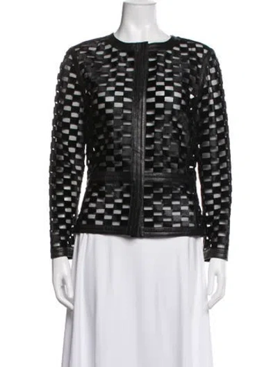 Pre-owned Escada Leather Patterned Jacket In Black
