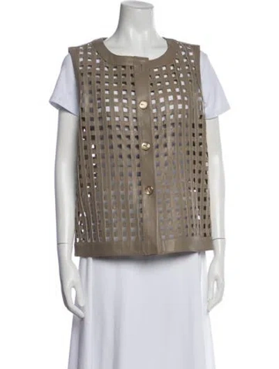 Pre-owned Escada Leather Patterned Vest In Neutral