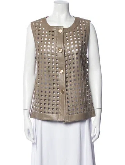 Pre-owned Escada Leather Patterned Vest In Neutrals