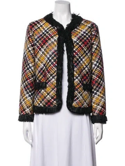 Pre-owned Escada Leather Plaid Print Blazer In Multi