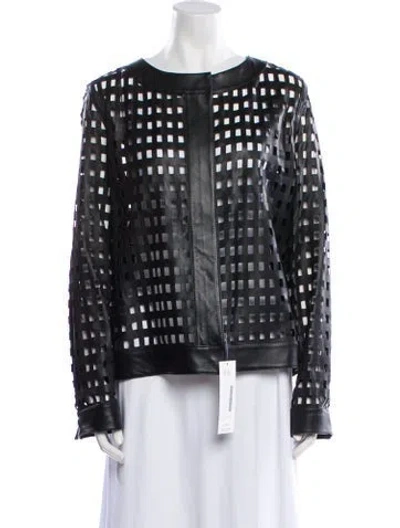 Pre-owned Escada Leather Plaid Print Evening Jacket In Black