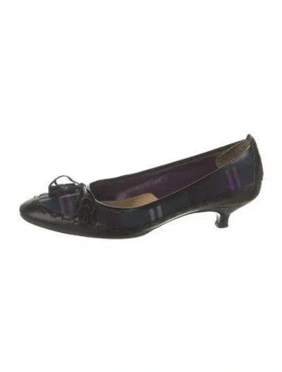 Pre-owned Escada Leather Plaid Print Flats In Green
