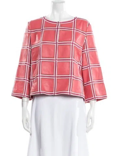 Pre-owned Escada Leather Plaid Print Jacket In Pink