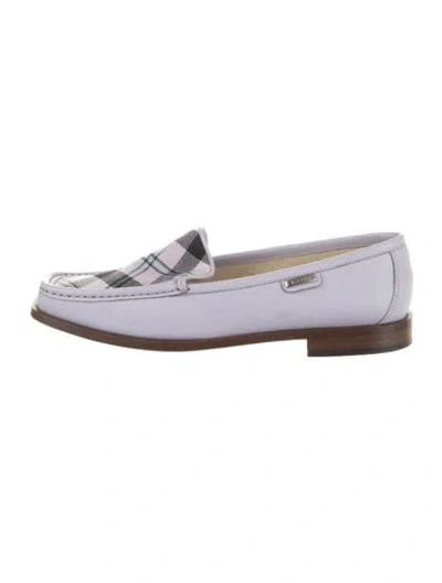 Pre-owned Escada Leather Plaid Print Loafers In Purple