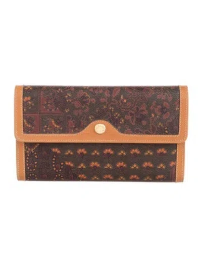 Pre-owned Escada Leather Printed Continental Wallet In Brown