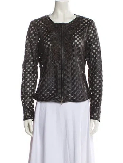Pre-owned Escada Leather Printed Evening Jacket In Black