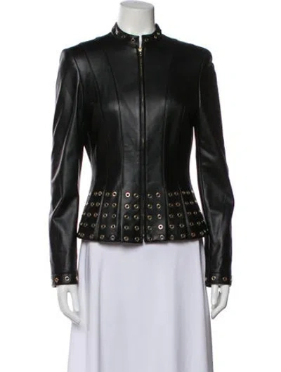 Pre-owned Escada Leather Printed Evening Jacket In Black