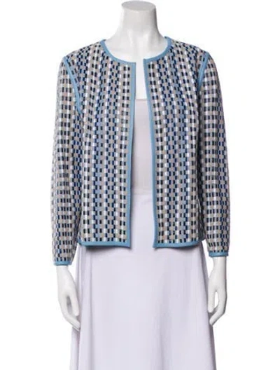 Pre-owned Escada Leather Printed Evening Jacket In Blue