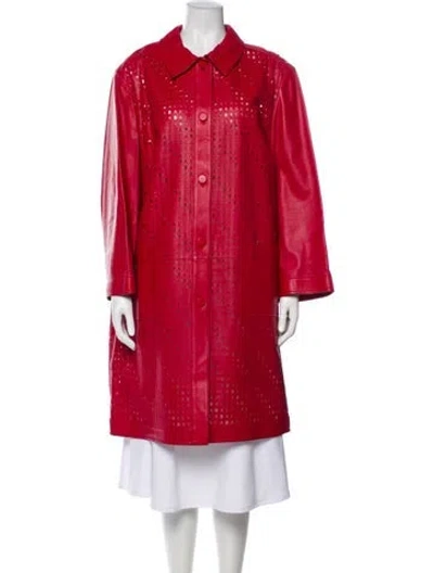 Pre-owned Escada Leather Printed Trench Coat In Red