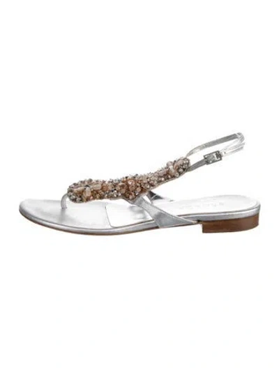 Pre-owned Escada Leather Sandals In Metallic/silver