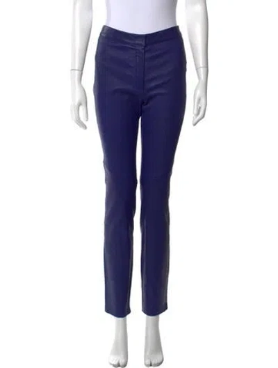 Pre-owned Escada Leather Straight Leg Pants In Blue